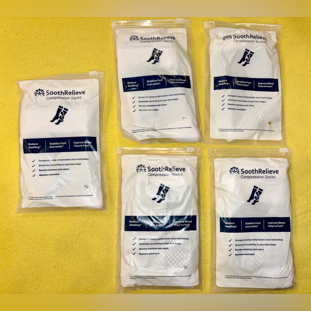 (5 Pair) SoothRelieve Compression Socks Mens Womens LARGE White‎ Open Toe